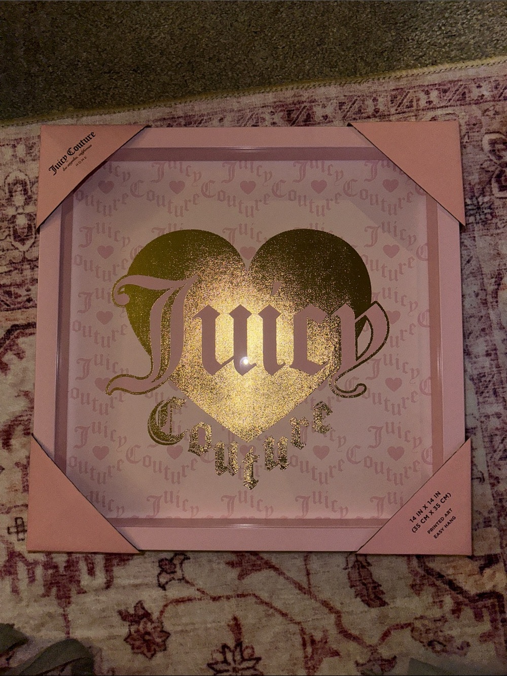Juicy Couture Pink and Gold Heart Logo Wall Art